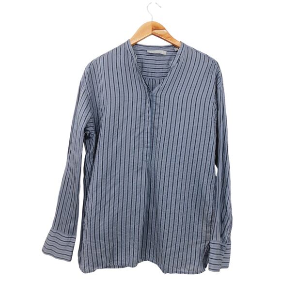 Vince Women's‎ Blue Stripe 100% Silk Long Sleeve Tunic Blouse Top Size Medium - Picture 1 of 5
